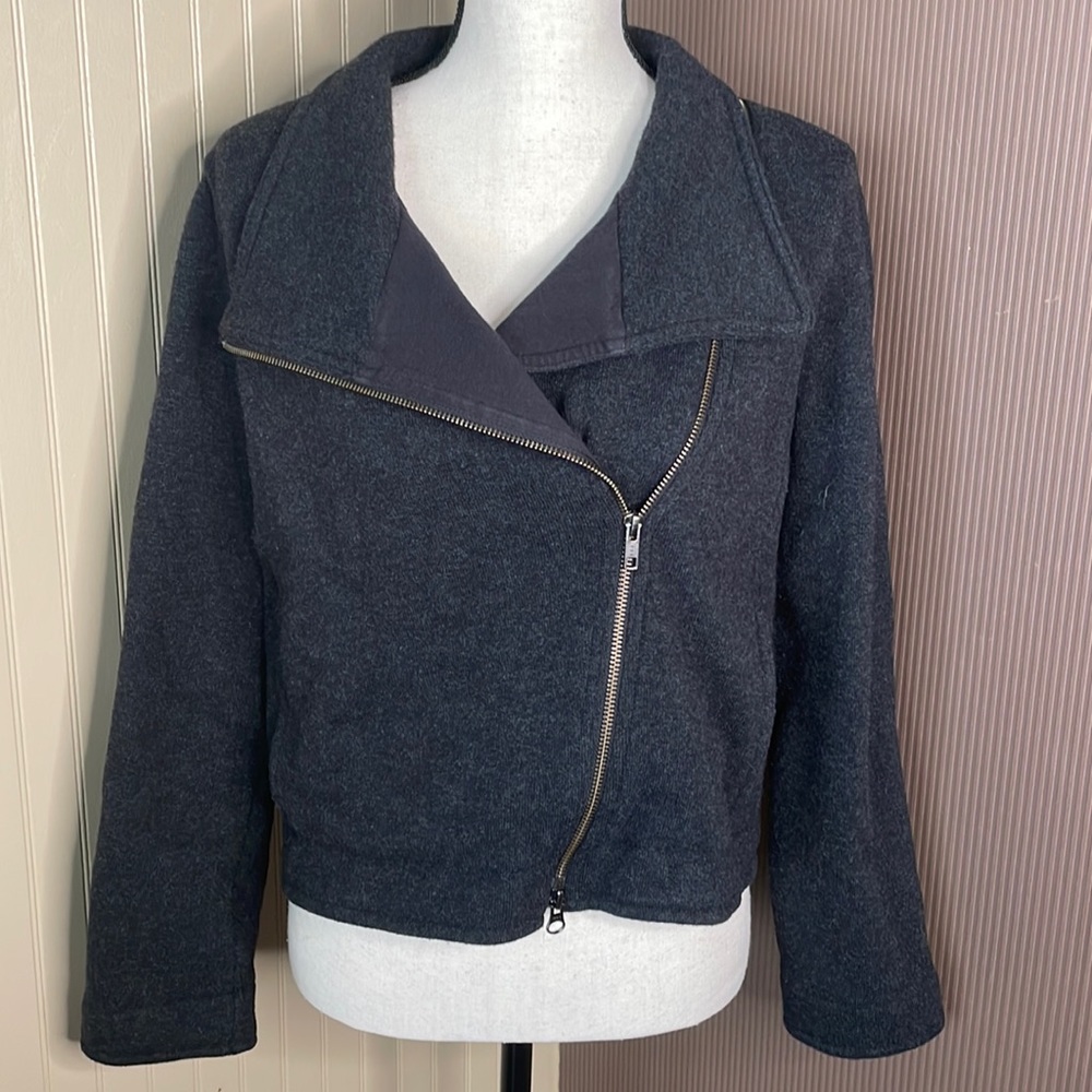 Eileen fisher gray moto  jacket‎ size small side zipper and pockets